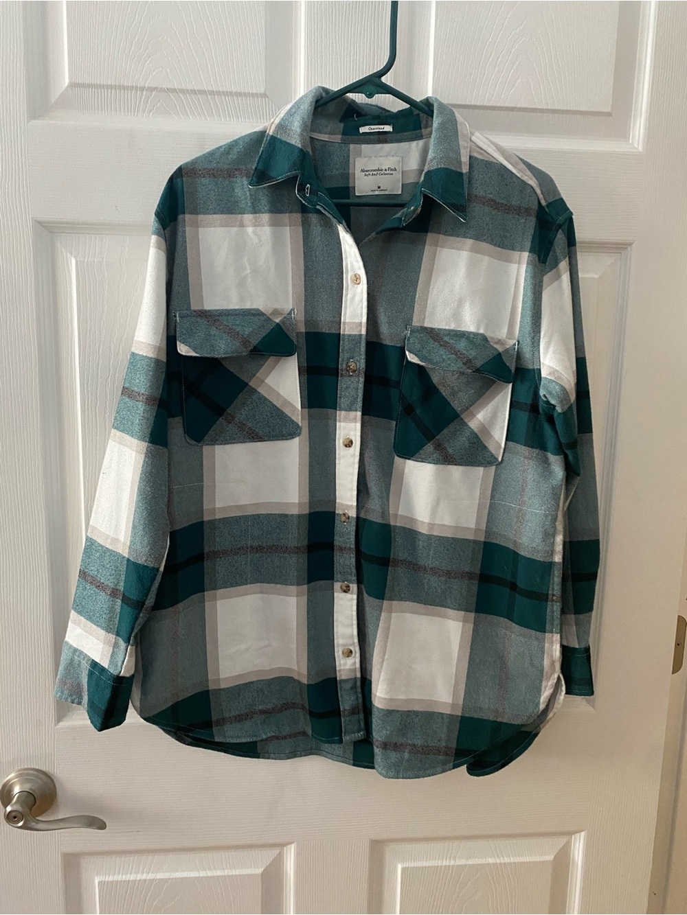 Abercrombie & Fitch Teal and White Plaid Oversized Shirt Medium